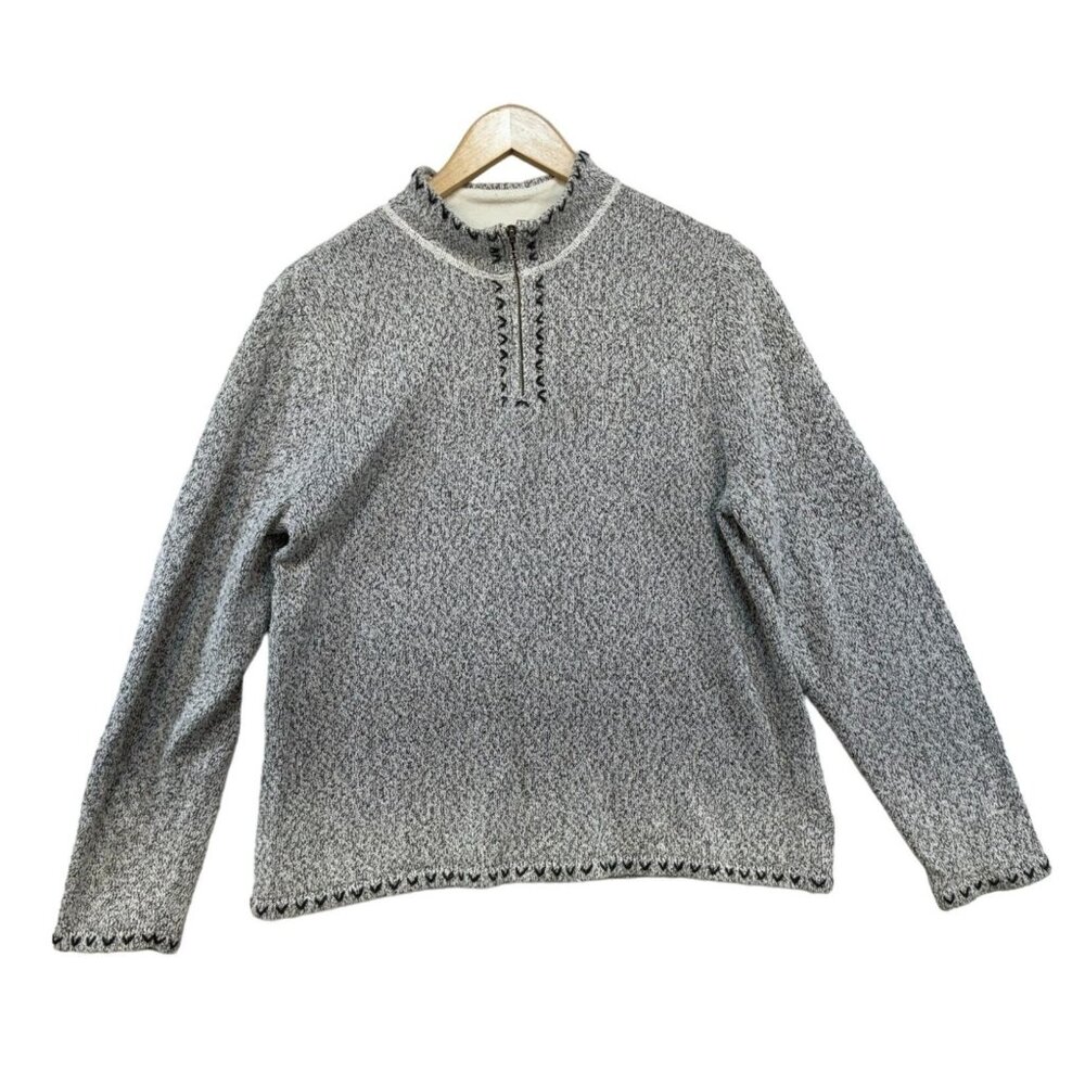 CJ Banks Womens Hand Embroidered Sweater Size X Gray Wool Blend 1/4 Zip